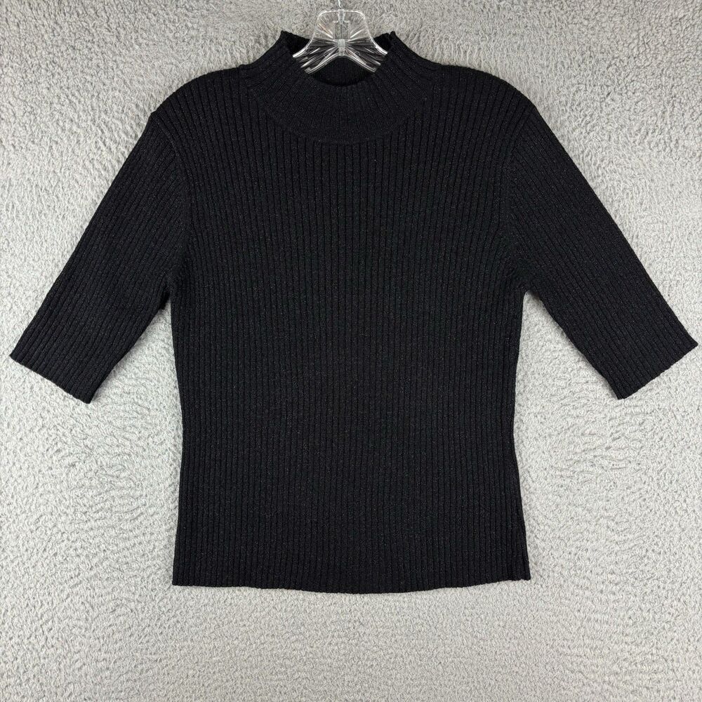 Laura Scott Sweater Women's Size Large Black Short Sleeve Sparkly Stretchy